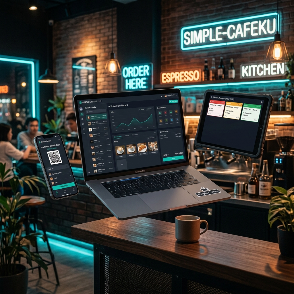Ekosistem Aplikasi POS Simple-Cafeku di Laptop, Tablet, dan Smartphone